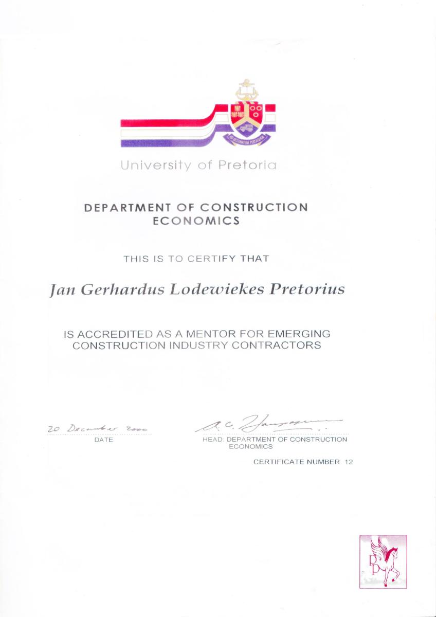 University of Pretoria — Mentor accreditation · 20 December 2000