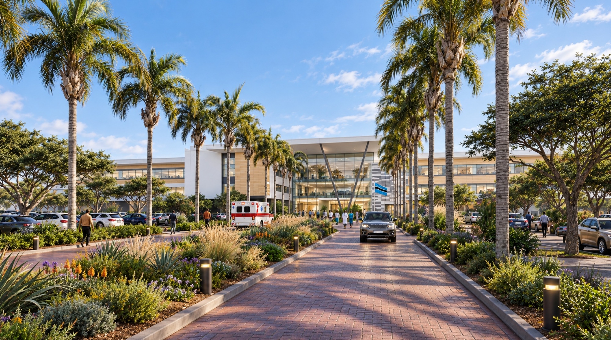 Architectural impression of the Pegasus Medical City hospital approach
