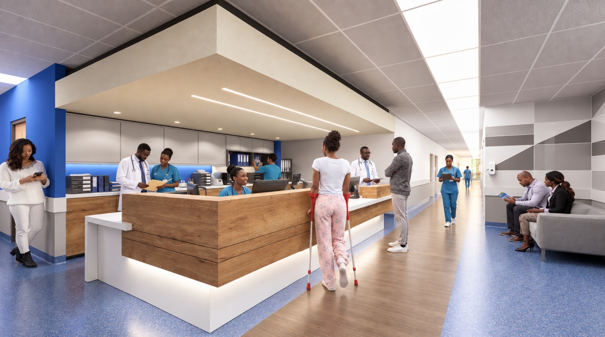 Hospital nursing station — architectural impression