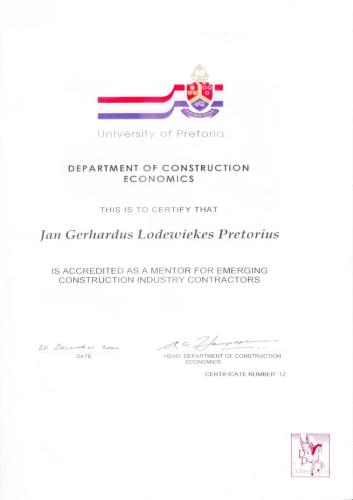 University of Pretoria Construction Economics certificate